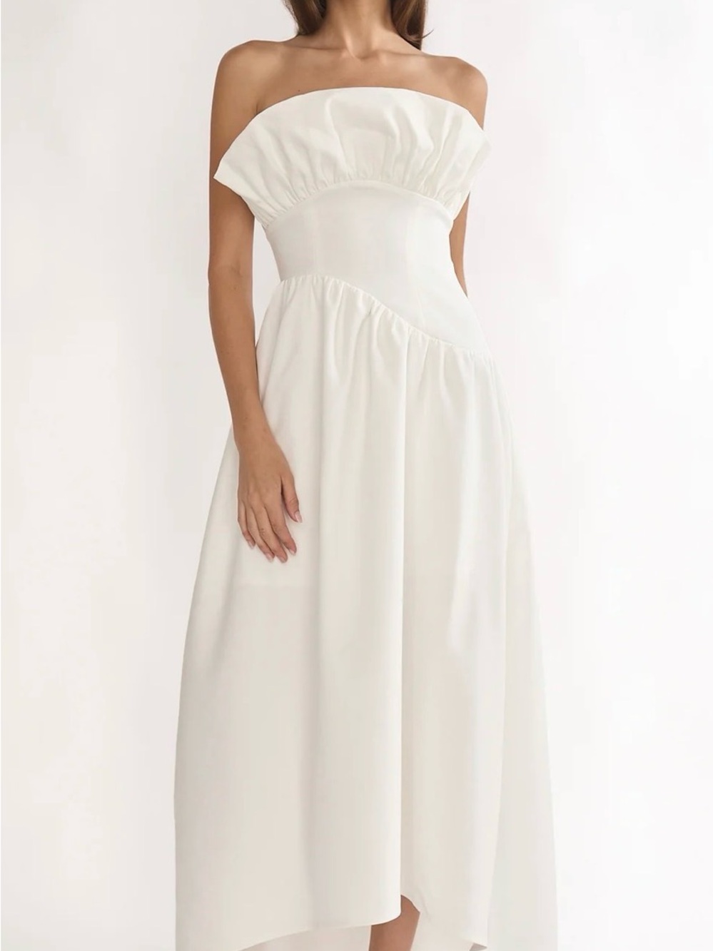 Ilianah Frill Bust Asymmetric Hem Maxi Dress Off White
